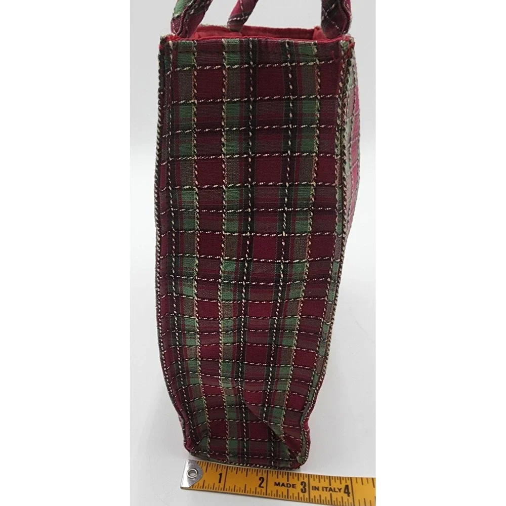 Longaberger Tote Bag Red Green Plaid Snowflake Christmas Holiday Embroidered NEW